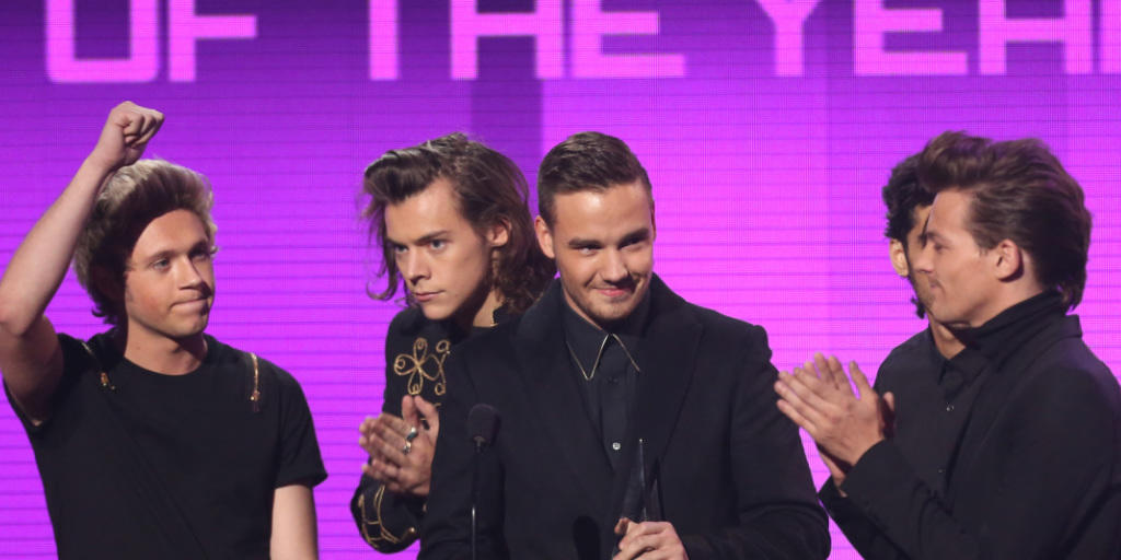 One Direction (von links): Niall Horan, Harry Styles, Liam Payne, Zayn Malik und Louis Tomlinson (im November 2014 in Los Angeles). One Direction (von links): Niall Horan, Harry Styles, Liam Payne, Zayn Malik und Louis Tomlinson (im November 2014 in Los Angeles).