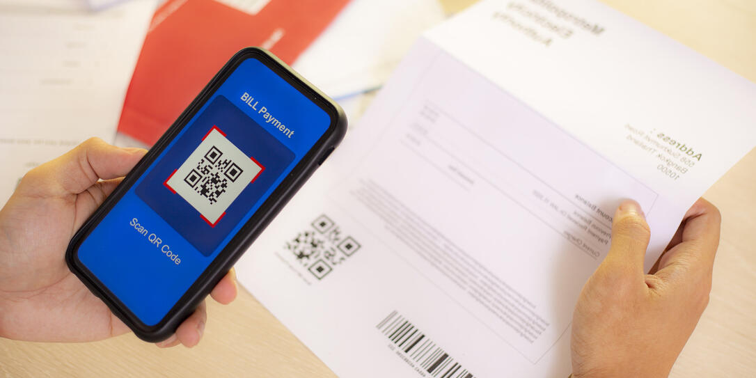 Smartphone Scan QR Code For Bill Payment
