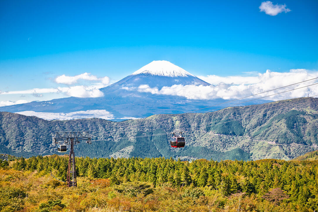 Ropeway at Hakone, Japan with Fuji mountain view