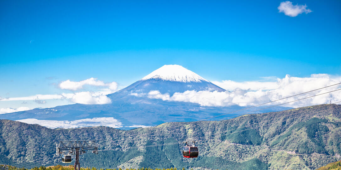 Ropeway at Hakone, Japan with Fuji mountain view