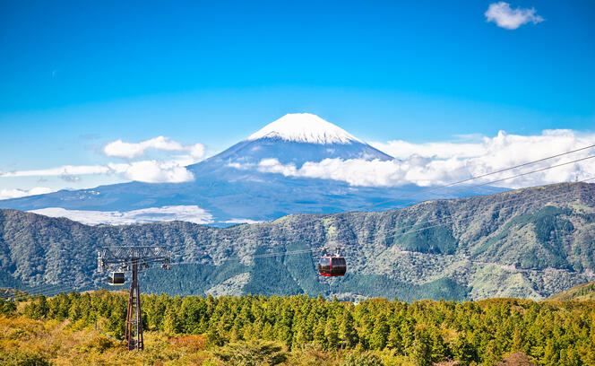 Ropeway at Hakone, Japan with Fuji mountain view