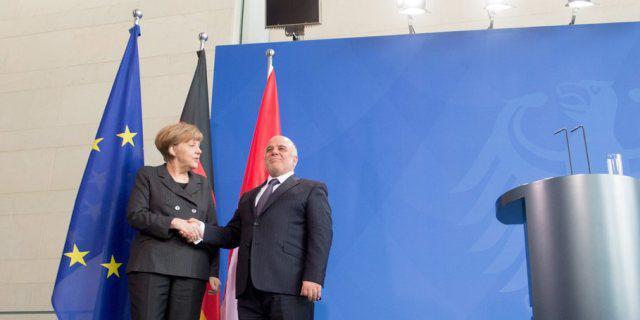 Angela Merkel und Haider al-Abadi während einer Pressekonferenz