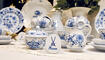 Porcelain with onion pattern in beautiful white and blue shades