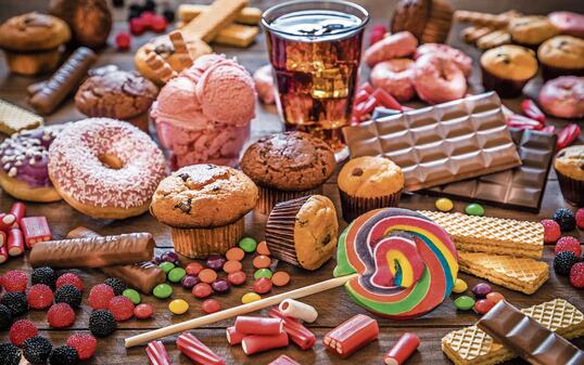 Assortment of products with high sugar level