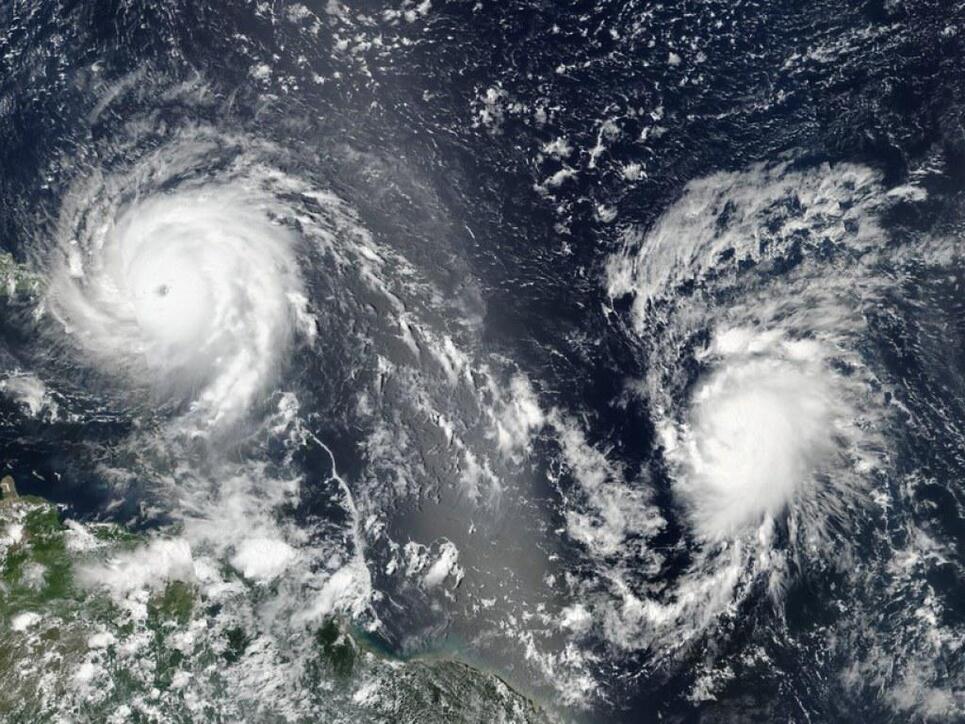 Hurrikan "Irma" (l.)  und Hurrikan "José" auf einer Satellitenaufnahme.