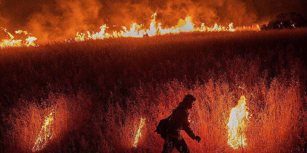 Ein Feuerwehrmann kämpft in nahe der kalifornischen Stadt Winters gegen einen Waldbrand.