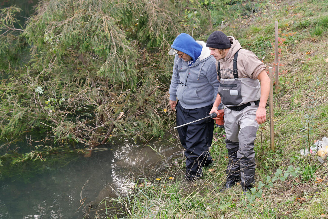 &laquo;Fischer schaffen Lebensraum&raquo; im M&uuml;hlbach in Weite, Sevelen, St. Gallen