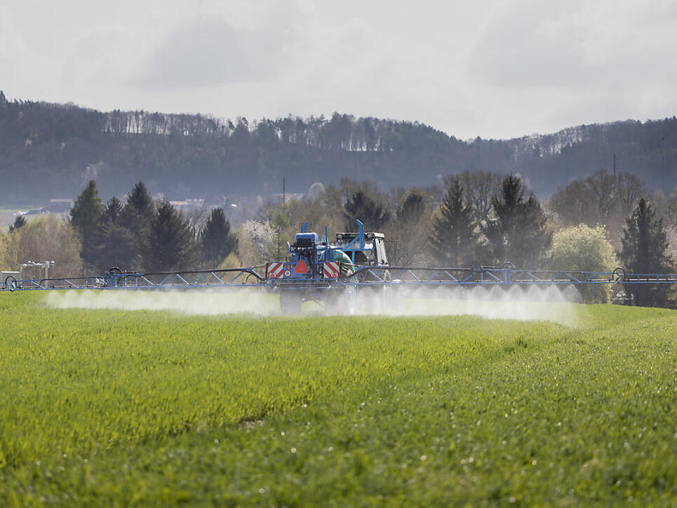Ein Landwirt besprüht in Payerne VD sein Feld: Der Bundesrat will Alternativen zum chemischen Pflanzenschutz fördern. (Archivbild)