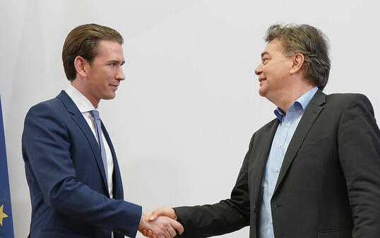 ÖVP-Chef - und wohl der zukünftige Kanzler - Sebastian Kurz (links) mit Grünen-Chef Werner Kogler.