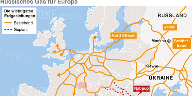 Bestehende und geplante Gasleitungen von Russland nach Westeuropa Bestehende und geplante Gasleitungen von Russland nach Westeuropa