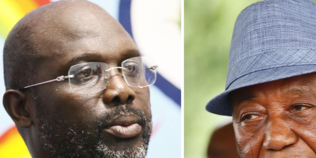 Sehr ungleiche Rivalen streiten sich um das liberianische Präsidentenamt: Der frühere Fussballstar George Weah (links) und der bisherige Vizepräsident und Vertreter der Regierungspartei UP, Joseph Boakai.