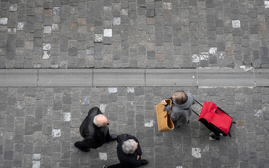 PASSANT, PASSANTIN, FUSSGAENGERIN, PERSONEN, INNENSTADT, ALTSTADT, SENIOR, SENIORIN, EINKAUF, EINKAUFSTASCHE, HERBSTWETTER, PFLASTERSTEIN, KOPFSTEINPFLASTER,  SENIOR, SENIOREN, SENIORIN,