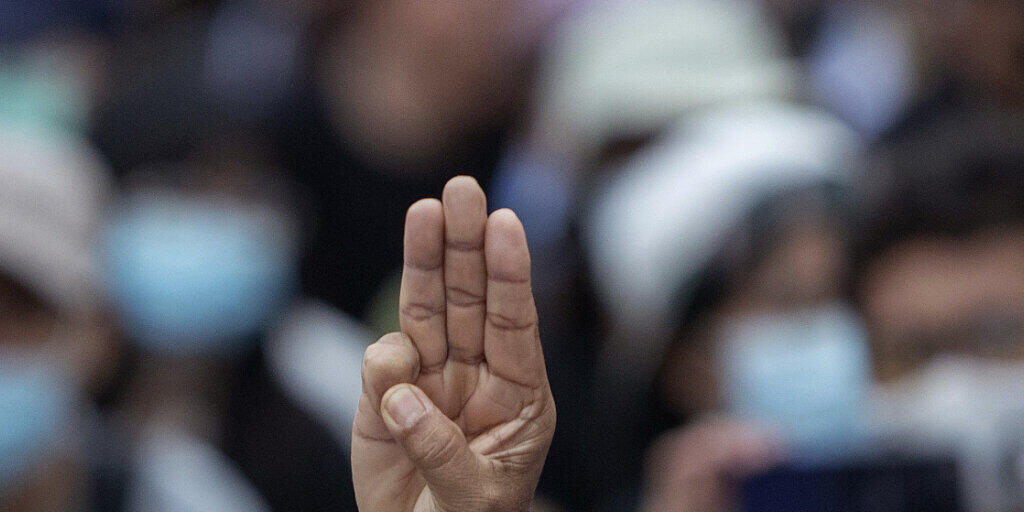 Das Drei-Finger-Zeichen aus der Science-Fiction-Filmreihe «Die Tribute von Panem» hat sich in den vergangenen Monaten zum Symbol der thailändischen Demokratiebewegung entwickelt. Foto: Sakchai Lalit/AP/dpa