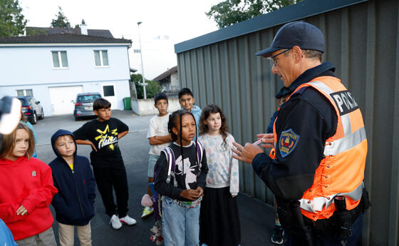 Verkehrsaktion &laquo;Schulanfang 2026&raquo; der Landespolizei in Schaan.