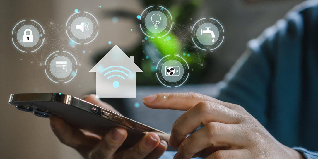 Human use smartphone house smart home automation control system app, IOT, connected object, devices, innovation technology internet network, home, wi-fi, smart home technology concept Human use smartphone house smart home automation control system app, IOT, connected object, devices, innovation technology internet network, home, wi-fi, smart home technology concept