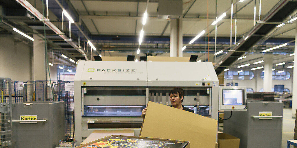 Viele Schweizerinnnen und Schweizer haben ihre Geschänkli für Weihnachten im Internet gekauft: Eine Mitarbeiterin im Zentrallager und Logistikzentrum von Brack.ch verpackt einen Artikel einer Kundenbestellung (Archivbild).