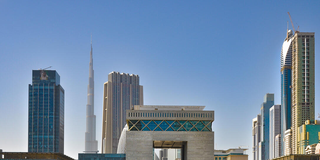 Architecture of houses and skyscrapers in the center of Dubai