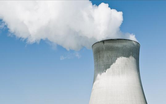 Nuclear Power Station With Steaming Tower