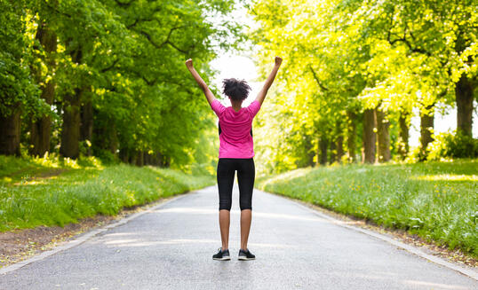 Young Woman Teenager Fitness Running Celebrating