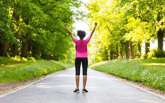Young Woman Teenager Fitness Running Celebrating