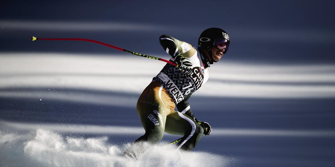 Gestern kam Marco Pfiffner noch mit viel Versp&auml;tung ins Ziel. Das muss heute in der Kombi-Abfahrt anders sein, will er zum ersten Mal in die Punkte fahren. 	Bild: Keystone