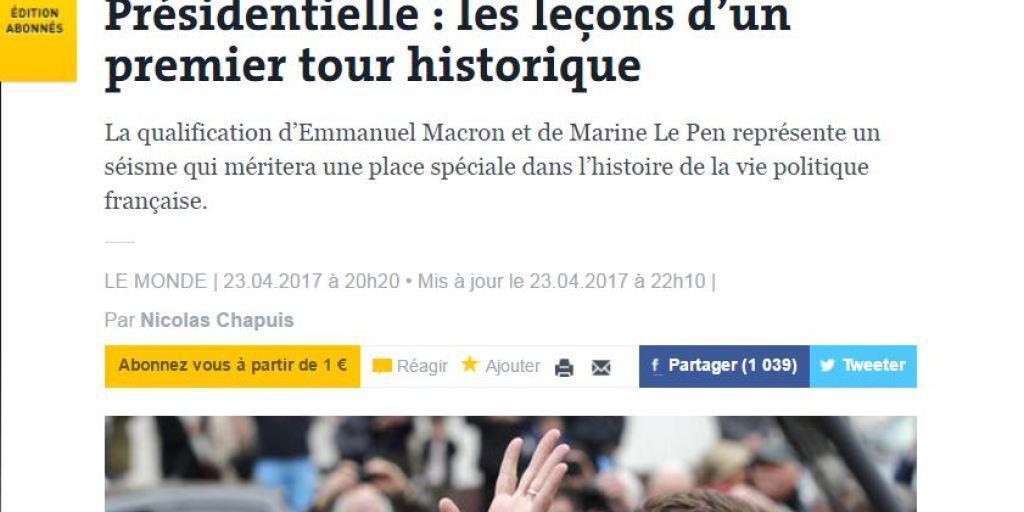 Die französische Zeitung "Le Monde" spricht nach der Wahl von einer Ruptur. (Screenshot)