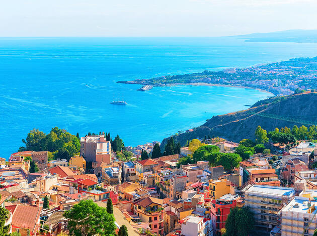Cityscape of Taormina and Mediterranean Sea Sicily Cityscape of Taormina and Mediterranean Sea Sicily
