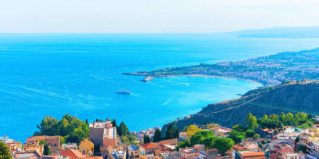 Cityscape of Taormina and Mediterranean Sea Sicily