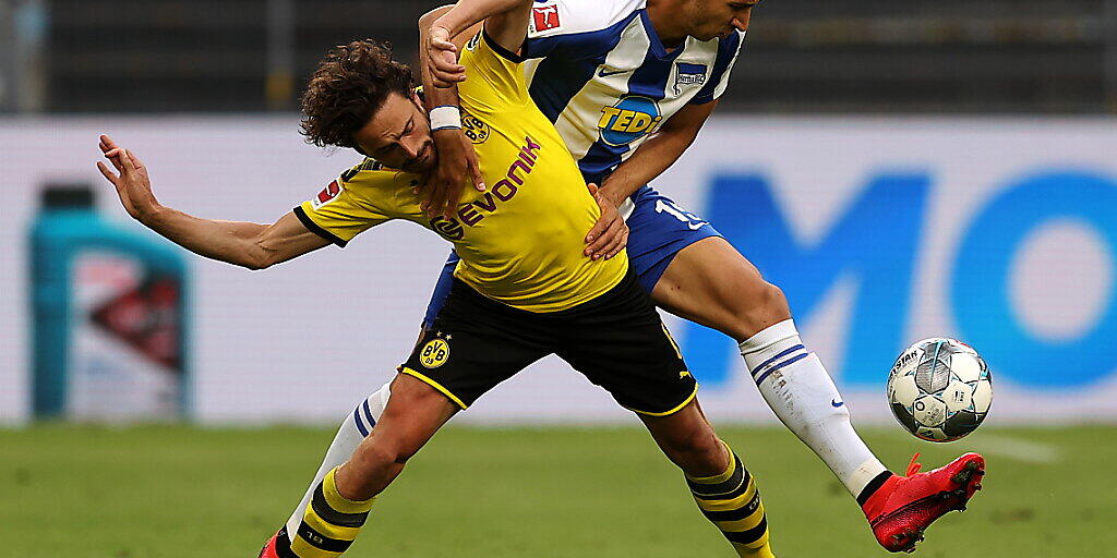 Der Dortmunder Thomas Delaney (links) im Duell mit Marko Grujic von Hertha Berlin Der Dortmunder Thomas Delaney (links) im Duell mit Marko Grujic von Hertha Berlin