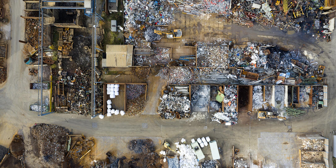 Metal recycling yard from above Metal recycling yard from above