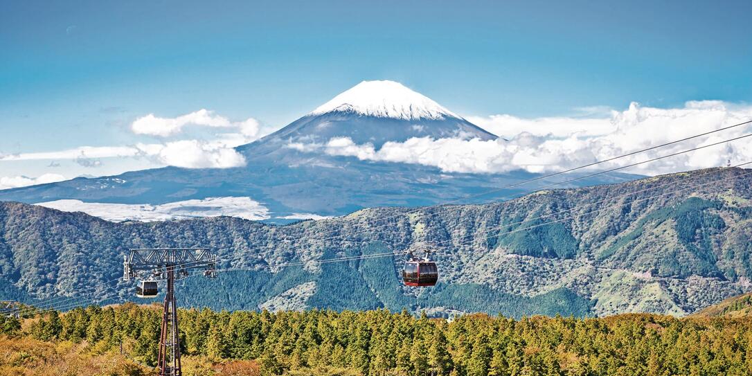 Ropeway at Hakone, Japan with Fuji mountain view