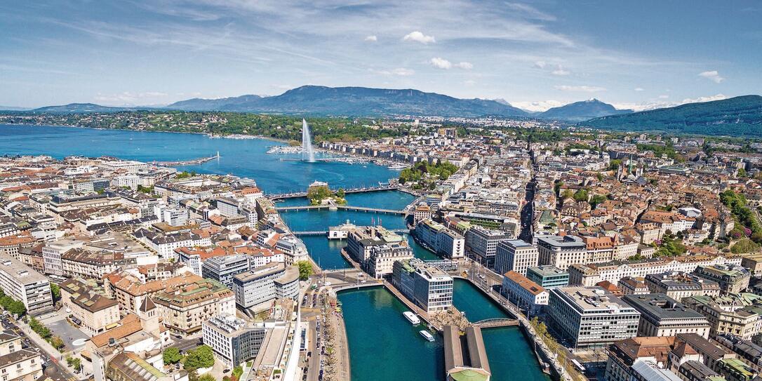 Aerial view of Leman lake - Geneva city in Switzerland Aerial view of Leman lake - Geneva city in Switzerland