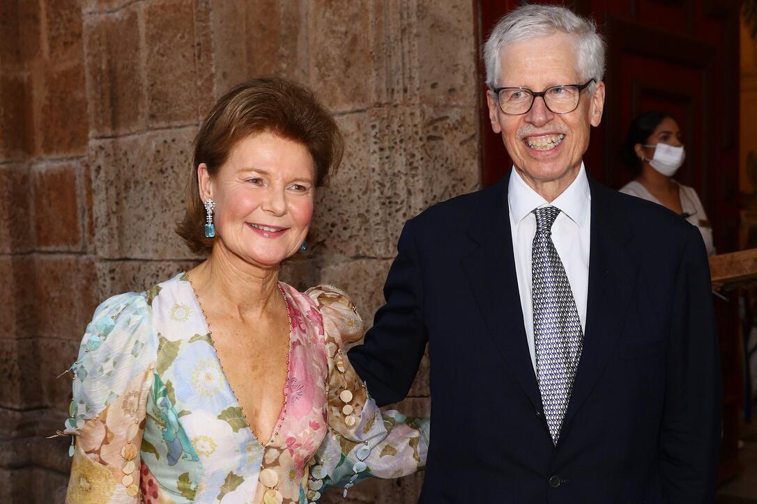 Religious Wedding at San Pedrp Clover ancient Church in Cartagena of Cloclo Echavarria with HSH Prince Josef of Liechtenstein. Royal Guests arriving at Church late afternoon starting still sunny ending at nightfall
