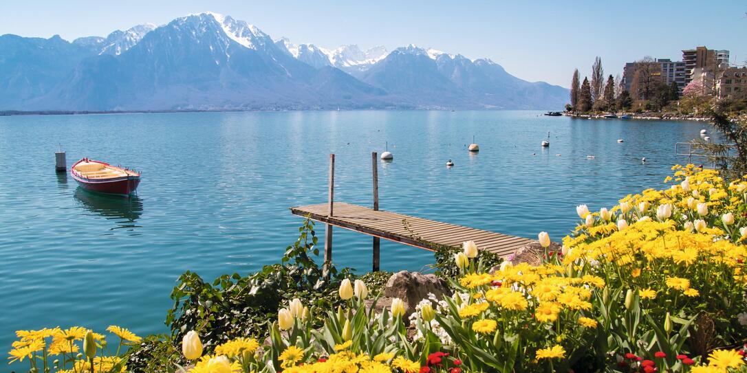 Swiss Riviera of Lake Geneva, Leman in Montreux, Switzerland