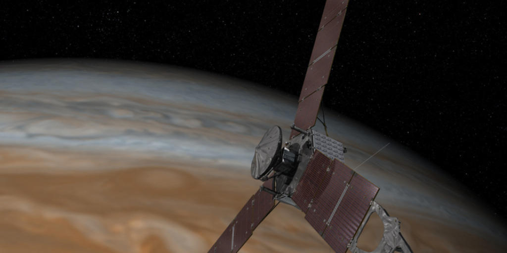 Nach fünfjähriger Reise hat die Raumsonde "Juno" endlich ihr Ziel erreicht. (Künstlerische Darstellung) Nach fünfjähriger Reise hat die Raumsonde "Juno" endlich ihr Ziel erreicht. (Künstlerische Darstellung)