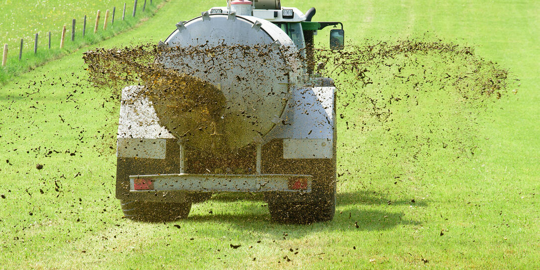 fertilization with tractor and liquid manure in Bavaria, Germany