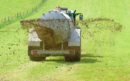 fertilization with tractor and liquid manure in Bavaria, Germany