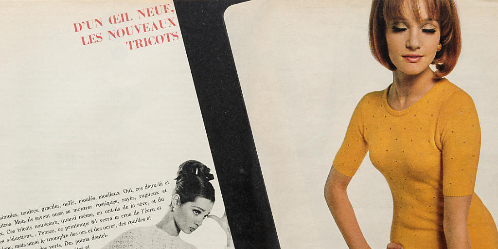 Peter Knapp (Art Director), Brian Duffy (Foto), "D'un oeil neuf, les nouveaux tricots", in: Elle Nr. 944, 1964, Museum für Gestaltung Zürich. Das Werk zeigt das Museum in der Ausstellung "Les Suisses de Paris - Grafik und Typografie" vom 4. November 2016 bis 19. März 2017. (z.V.g.) Peter Knapp (Art Director), Brian Duffy (Foto), "D'un oeil neuf, les nouveaux tricots", in: Elle Nr. 944, 1964, Museum für Gestaltung Zürich. Das Werk zeigt das Museum in der Ausstellung "Les Suisses de Paris - Grafik und Typografie" vom 4. November 2016 bis 19. März 2017. (z.V.g.)