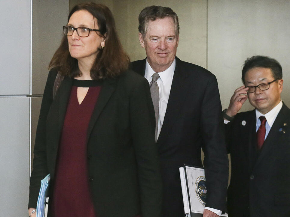 Malmström, Lighthizer und Seko (v.l.): Nun laufen die diplomatischen Dräte heiss, um einen Handelskrieg zu vermeiden.