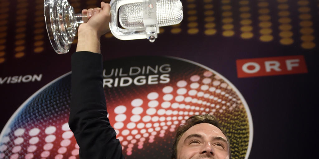 Mans Zelmerlöw am Sonntag während einer Medienkonferenz nach Ende des 60. Eurovision Song Contest in der Stadthalle in Wien
