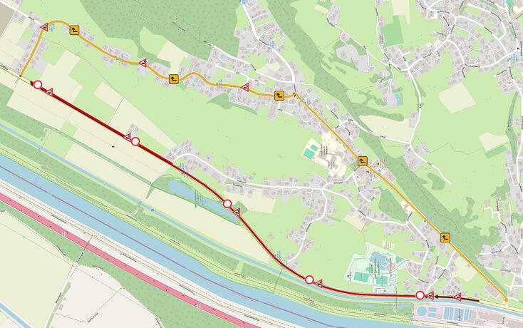 Der gesperrte Landstrassenabschnitt wird &uuml;ber das Bad&auml;l und die Haldenstrasse umgeleitet.