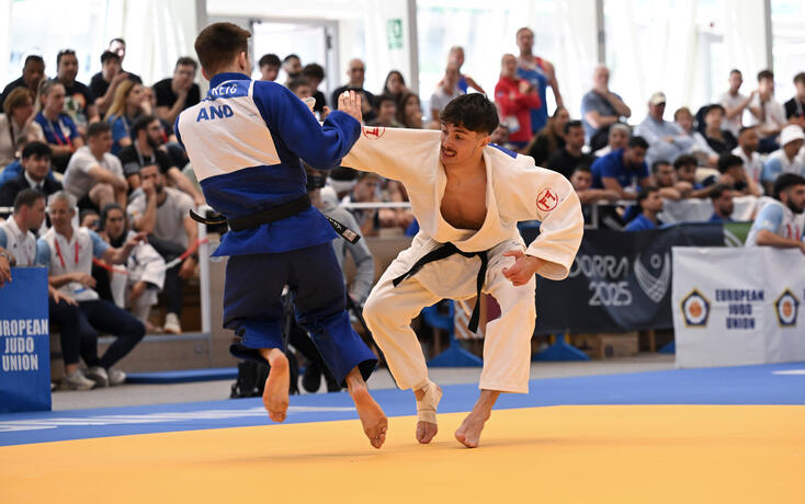 Kr&auml;ftevergleich zwischen Andorra und Liechtenstein (Dario Alfonso) im Judo.