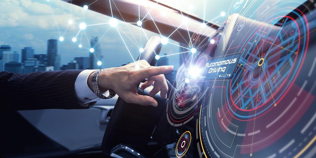 Cockpit of the autonomous car concept. Driverless car. Self-driving vehicle. UGV.