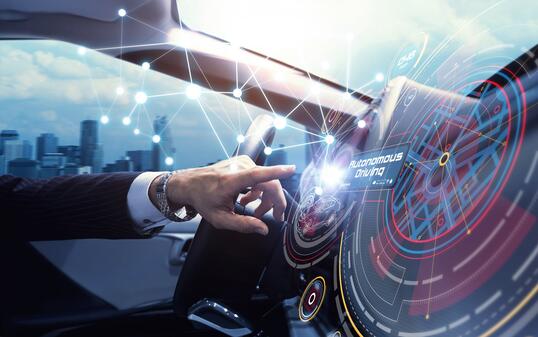 Cockpit of the autonomous car concept. Driverless car. Self-driving vehicle. UGV.