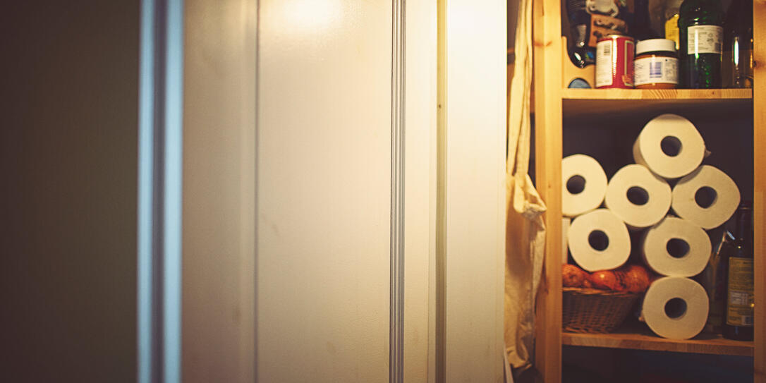 Filled pantry with toilet paper Filled pantry with toilet paper