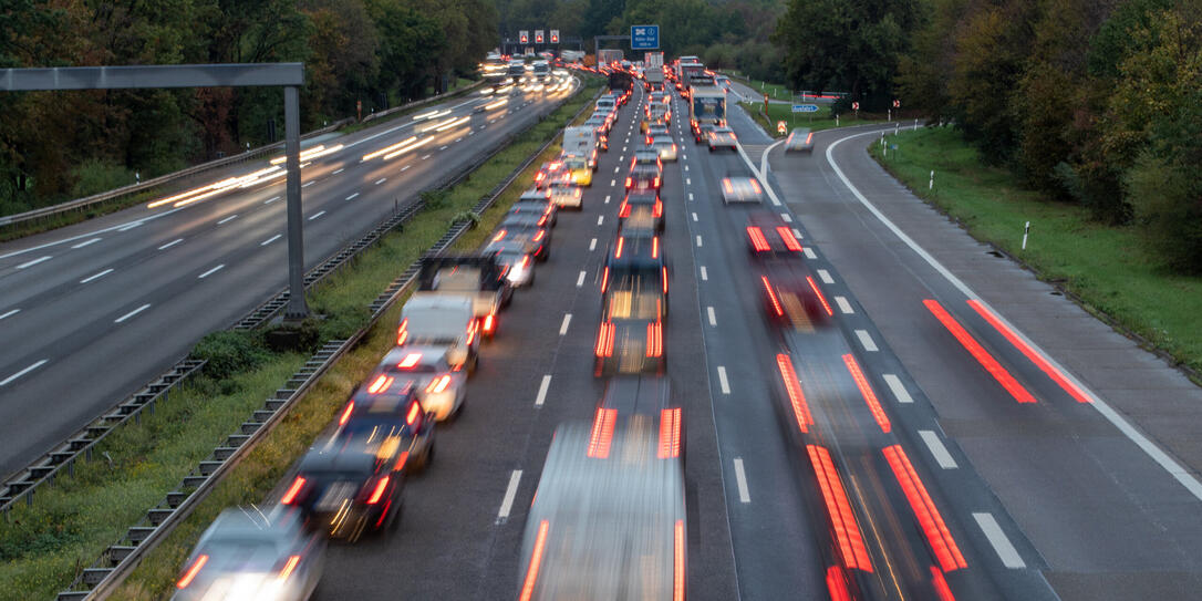 Traffic jam on the A555 at dawn