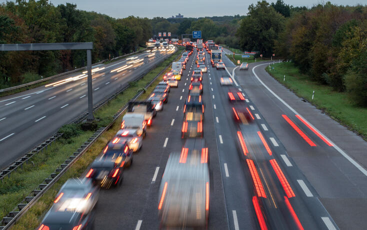 Traffic jam on the A555 at dawn