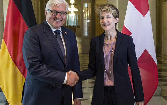 Bundespräsidentin Simonetta Sommaruga und der deutsche Bundespräsident Frank-Walter Steinmeier setzen zusammen mit ihrem österreichischen Amtskollegen Alexander Van der Bellen auf eine nachhaltige Klimapolitik. (Archivbild)