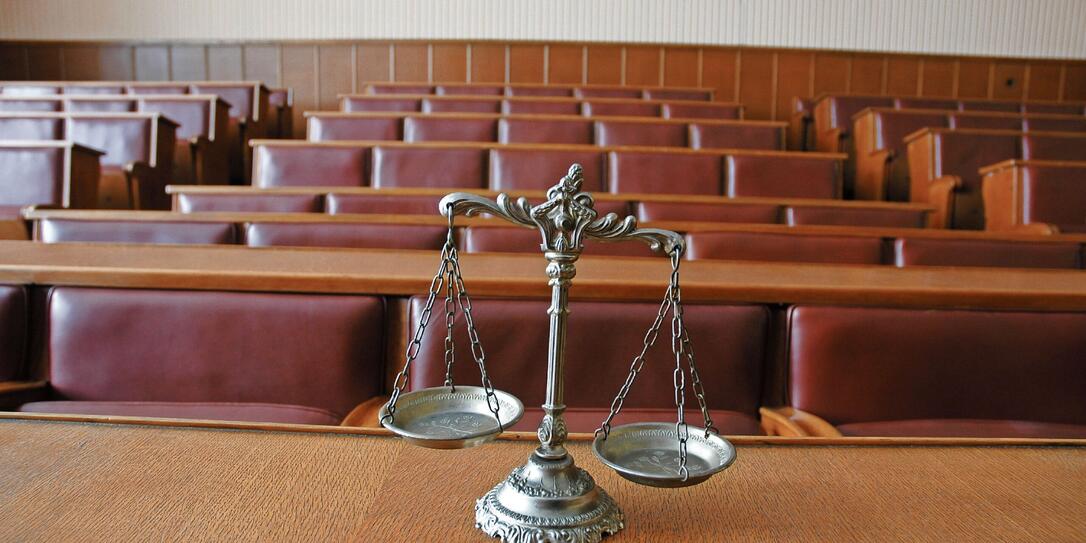 Decorative Scales of Justice in the Courtroom