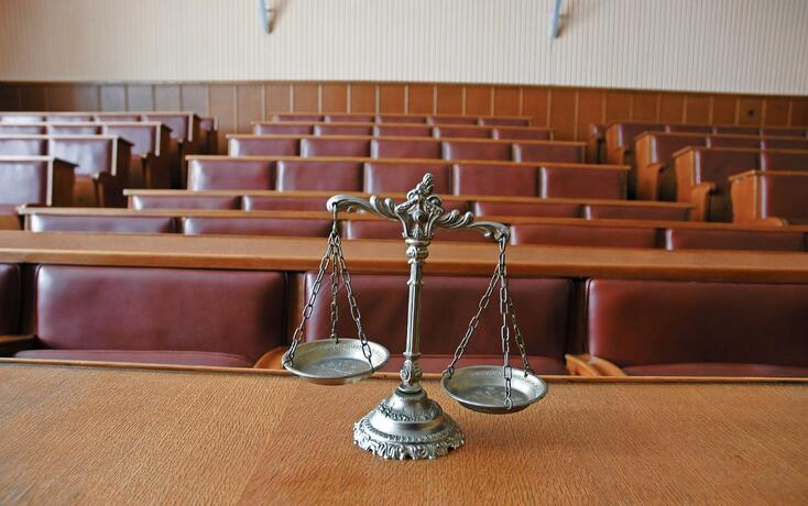 Decorative Scales of Justice in the Courtroom